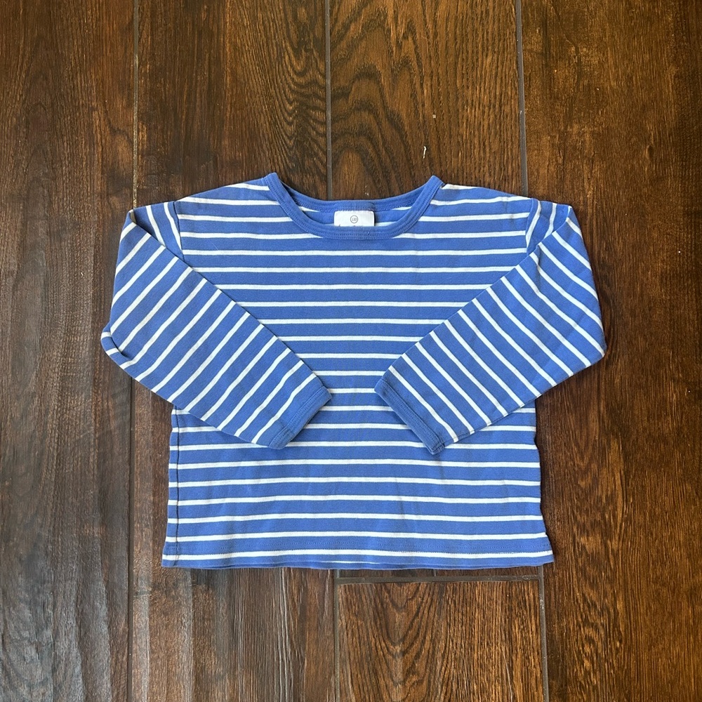 Hanna Andersson 100% Cotton Blue White Stripe Long Sleeve Shirt‎ SZ  110 (5)